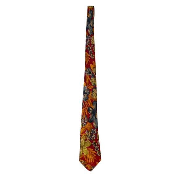 ALFANI 100% Silk Neck Tie | 55.5" | Burgundy Maroon Tropical Floral Print, Men's - Picture 2 of 6